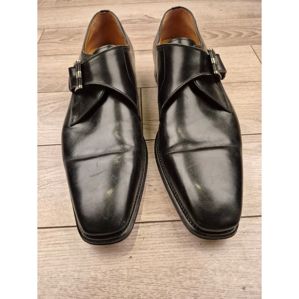 Magnanni Mens Black Leather Single Monk Strap Dress Shoes Made in‎ Spain Sz 11.5